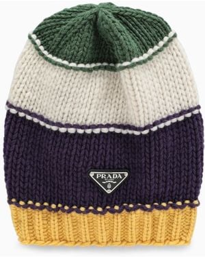 Prada Papaya Striped Wool And Cashmere Hat - Green
