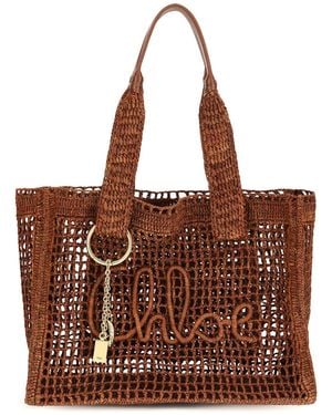 Chloé East-West Summer Banana Raffia Tote Bag - Brown