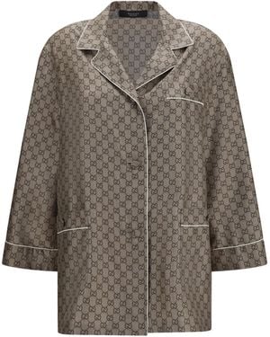 Gucci Printed Silk Twill Shirt - Grey