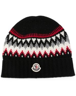Moncler Knitted Fair Isle Wool Hat Virgin - Black