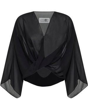 MM6 by Maison Margiela Georgette Draped Cropped Top - Black