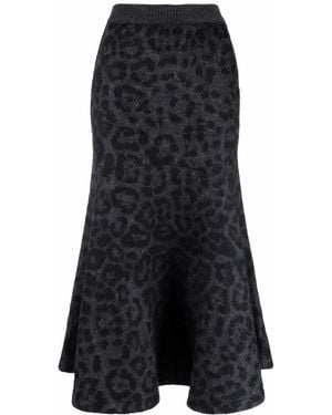 Valentino Leopard Pattern Flared Knitted Skirt - Black