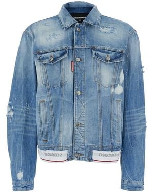 DSquared² Over Fit Jacket With Front Closure And Side Pockets For Light Cotton - Blue