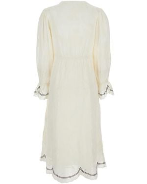 Ba&sh Prisco Long Dress With V-Neck And All Over Embroidered Details Fabric - White