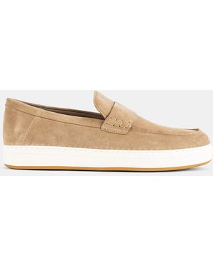 Hogan H668 Sand Suede Penny Loafer With Sole Flats - White