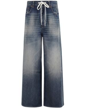 MM6 by Maison Martin Margiela Wide-Leg Denim Trousers With Delavé Finish - Blue