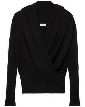 7 For All Mankind Wrap-Style Ribbed-Trim Jumper - Black