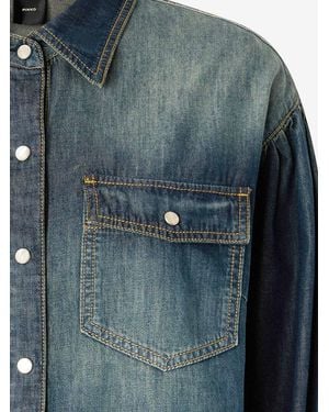 Pinko Denim Shirt With Puff Sleeves Cotton - Blue