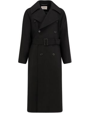 Saint Laurent Certified Wool Coat With Belt - Black