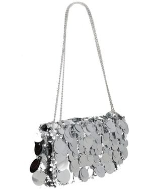 Rabanne Shoulder Bag Sparkle Baguette Polyester Cotton Leather - White