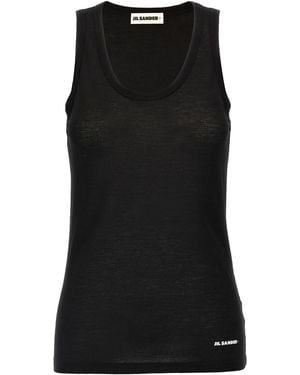 Jil Sander Cotton Top With Front Logo Print - Black