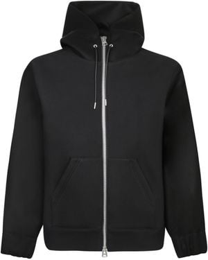 Sacai Zip-Up Hoodie With Adjustable Hood And Kangaroo Pockets - Black