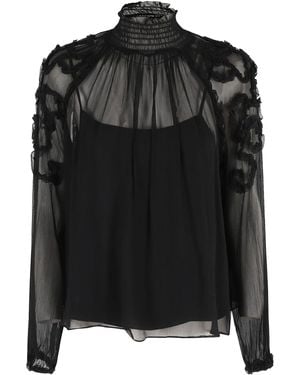 Ulla Johnson Magdalena Silk Smocked Long Sleeve Blouse - Black