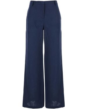 Le Plain Linen Trousers With Wide Leg - Blue