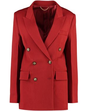 Victoria Beckham Double-Breasted Wool Blazer Polyester Blazers - Red