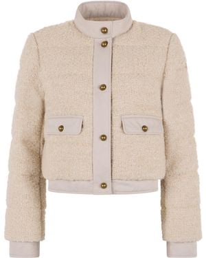 Moncler Short Down Jacket Blandy Wool Bouclé Acrylic Puffer - Natural