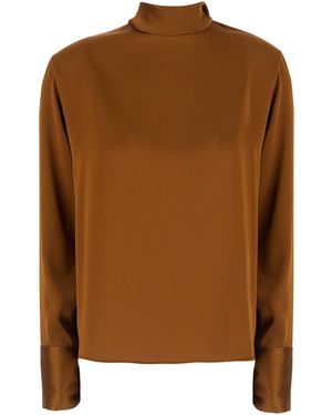 Le Plain Satin Blouse Blouses - Brown