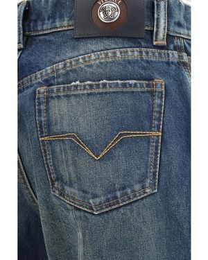Versace Distressed Straight-Leg Cotton Denim Jeans - Blue
