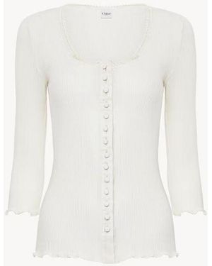 Chloé Chloé Ribbed Button-Front Blouse — Cream - White