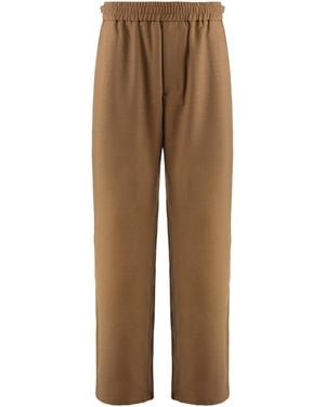 Ami Paris Elasticated Wool Twill Pants Virgin - Brown