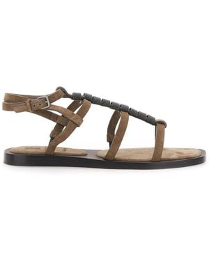 Brunello Cucinelli Paia Di Sandali Leather Flat Shoes - Brown