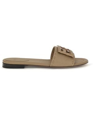 Fendi Calf Leather Bos Taurus Flat Sandals - Natural