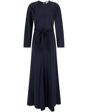 Forte Forte Long Dress With Long Sleeves And Bow - Blue