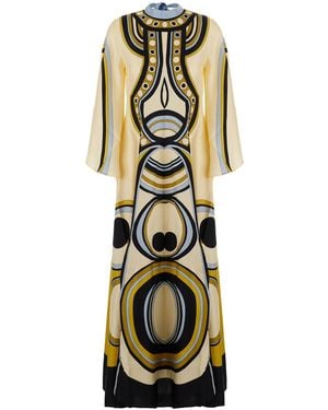 La DoubleJ Long Dress Magnifico Geometric Print Technical Fabric - Metallic