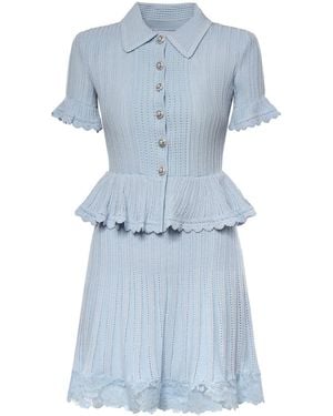 Self-Portrait Mini Dress With Ruffle Knit - Blue