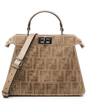 Fendi Peekaboo Small Ff Jacquard Bag - Natural
