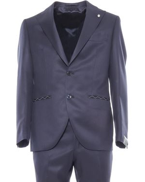BRANDO-LUBIAM Single-Breasted Suit Virgin Wool Silk Jacket - Blue