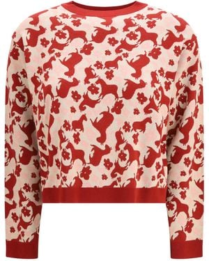 Weekend by Maxmara Jacquard Viscose Crewneck Jumper Viscose; Elastane - Red