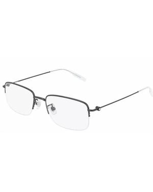 Montblanc Eyeglasses Rectangle Semi Rim, Dark Ruthenium Frame And Clear Demo Lens Mb0084Ok004 - Metallic