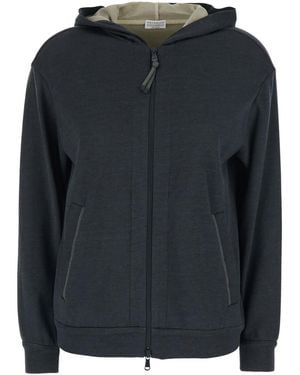 Brunello Cucinelli Sweatshirt With Fixed Hood And Monil Detail On The Front - Black