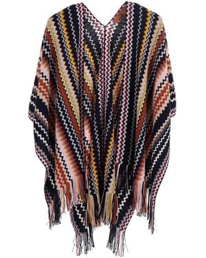 Missoni Hooded Cape Tech Fabric Acrylic Coat - Multicolor