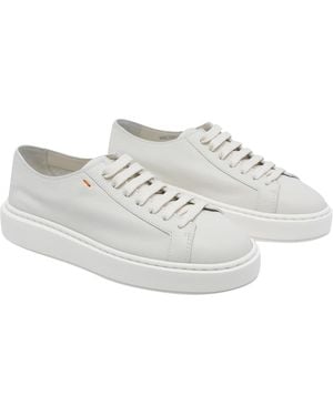 Santoni Sneakers Calf Leather/Rubber Sole - White