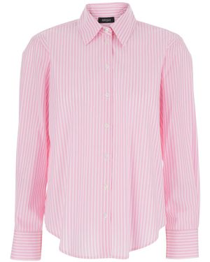 Le Plain Shirt With Classic Collar And Striped Motif - Pink