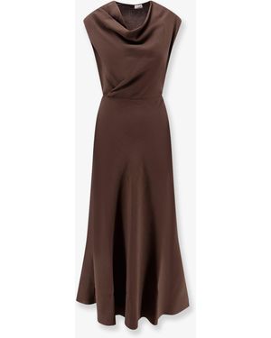 Brunello Cucinelli Flared Twill Fluid Virgin Wool Dress - Brown