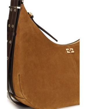 Ganni Shoulder Bag Vegan Suede Recycled Polyester - Brown
