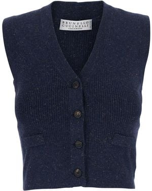 Brunello Cucinelli V-Neck Vest Cashmere Blend - Blue