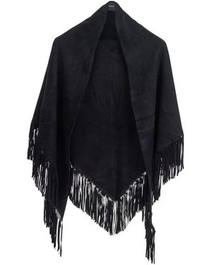Plain Elena Cape With Fringed Hem - Blue