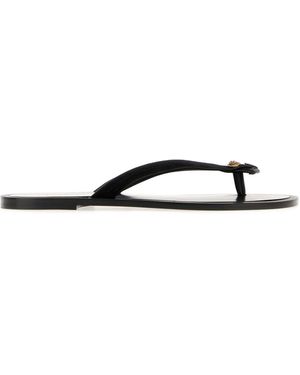 Versace Suede Thong Slippers With Leather Sole - Black