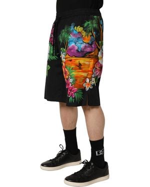 Dolce & Gabbana Cotton Tropical Floral Bermuda Shorts - Black