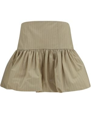 Ganni Ruffled Mini Skirt Cotton; Linen; Elastane - Natural