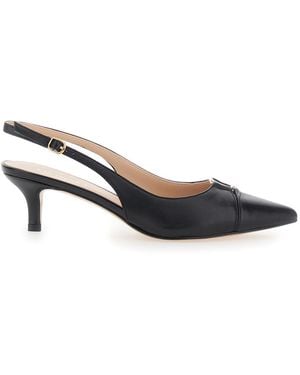 Twinset Nera Pointed Toe Leather Pumps Fabric Heels - Metallic