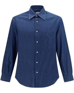 Brunello Cucinelli Lightweight Denim Shirt Scuro Cotton - Blue