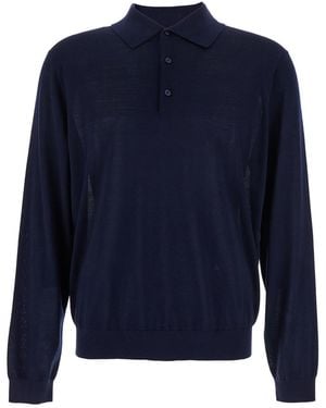 sunflower Polo Shirt With Classic Collar And Ribbed Trims - Blue