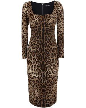 Dolce & Gabbana Animalier Print Long Sleeves Midi Dress - Natural