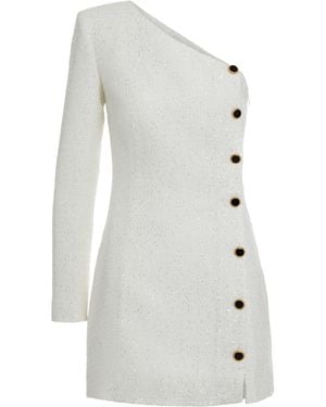 Alessandra Rich Mini Knitted Dress With Decorative Buttons Polyamide - White
