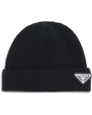 Prada Beanie Hat With Logo E Hairbands - Black